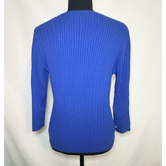 Lauren Ralph Lauren Blue Cable Knit Preppy V-Neck Sweater Women's SMALL - Picture 3 of 12